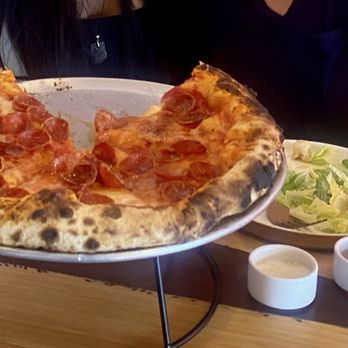 Esquina Pizza - Pepperoni pizza and Cesar Salad. - Pizza Near Me - Santa Fe, New Mexico