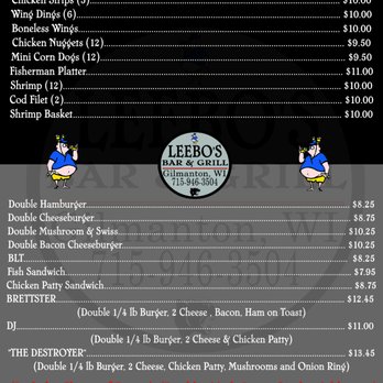 LeeBo's Bar & Grill - Leebo's Bar & Grill Menu (insert back) - Pubs Near Me - Mondovi, Wisconsin LeeBo's Bar & Grill - Leebo's Bar & Grill Menu (insert back) - Pubs Near Me - Mondovi, Wisconsin