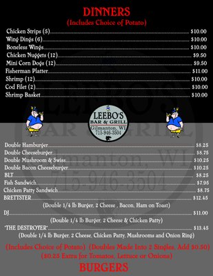 Menu photo 2 LeeBo's Bar & Grill Mondovi, WI Menu photo 2 LeeBo's Bar & Grill Mondovi, WI