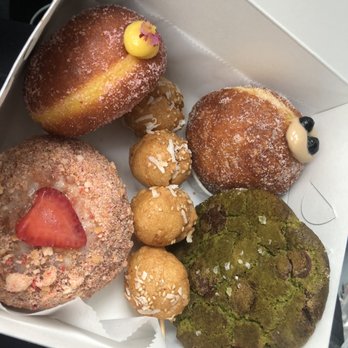 Rose Ave Bakery - Passion Fruit Donut, Mochi puffs, matcha chocolate chip, Strawberry Shortcake Donut & Coffee Milk Tea Donut - Bakeries Near Me - Washington, DC, District of Columbia