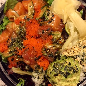 Uroko Poke - Medium half salad half rice with salmon,tuna,avocado,cucumber, and complimentary ginger,furikake. - Poke Near Me - Cypress, California Uroko Poke - Medium half salad half rice with salmon,tuna,avocado,cucumber, and complimentary ginger,furikake. - Poke Near Me - Cypress, California
