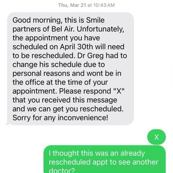 Smile Partners of North Bel Air - Text chain from the business - Pediatric Dentists Near Me - Bel Air North, Maryland