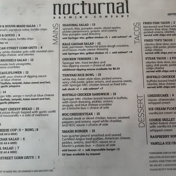 Nocturnal Brewing Company - Apps, sides, mains, tacos and dessert menu (10/24) - Brewpubs Near Me - Hayesville, North Carolina Nocturnal Brewing Company - Apps, sides, mains, tacos and dessert menu (10/24) - Brewpubs Near Me - Hayesville, North Carolina