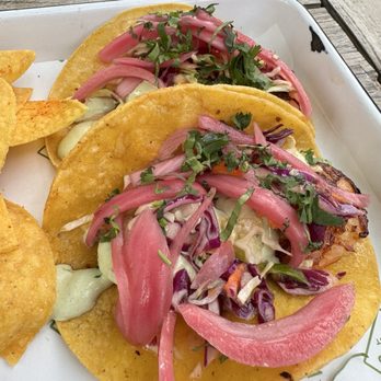 Camp Outpost - BAJA SHRIMP-grilled instead of battered. 4 shrimp in 2 tacos-disappointing. Basically packed w/ pickled onions for a high price. - New American Near Me - Springdale, Utah Camp Outpost - BAJA SHRIMP-grilled instead of battered. 4 shrimp in 2 tacos-disappointing. Basically packed w/ pickled onions for a high price. - New American Near Me - Springdale, Utah