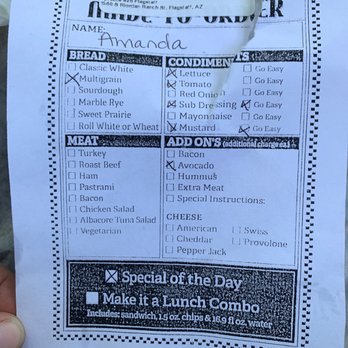 Sprouts Farmers Market - Sandwich order sheet - Grocery Near Me - Flagstaff, Arizona