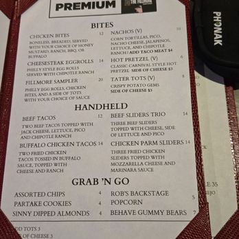 The Fillmore - Food menu for VIP seating - Music Venues Near Me - Silver Spring, Maryland