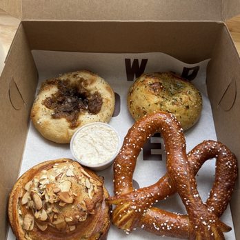 Elbow Bread - Salted Hug Sweet Potato Pretzel, Malted Almond Elbow, Vegan Garlic Bialy, Bialy with Whitefish Schmear - Bakeries Near Me - New York, New York