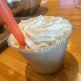 Complimentary Oreo milkshake sample. Complimentary Oreo milkshake sample.