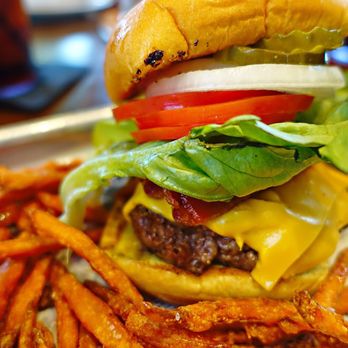 Front Porch - Cheeseburger with bacon and sweet potato fries - Bars Near Me - Hoover, Alabama