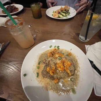 Luna Bar & Grill - Chicken Ella, Redfish Apollo in the back, with a Panic Paloma in the mason jar! - American Near Me - Lafayette, Louisiana Luna Bar & Grill - Chicken Ella, Redfish Apollo in the back, with a Panic Paloma in the mason jar! - American Near Me - Lafayette, Louisiana