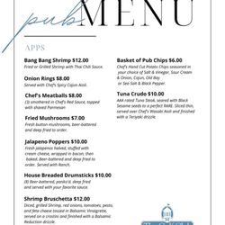 The Grille of North Hampton - Wednesday night pub night menu 5-8
