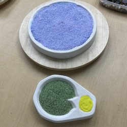 Melt Glass Art Supply - My blue/green/purple flower. And I got the green lily pad with the yellow/red/orange frog. So cool.