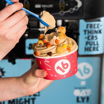 16 Handles - a hand holding a cup of ice cream - Desserts Near Me - Naples, Florida
