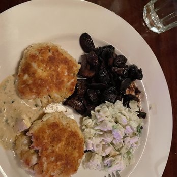 Mike's American - Crab cake with Roasted Cremini mushrooms and Cole Slaw - American Near Me - Springfield, Virginia Mike's American - Crab cake with Roasted Cremini mushrooms and Cole Slaw - American Near Me - Springfield, Virginia