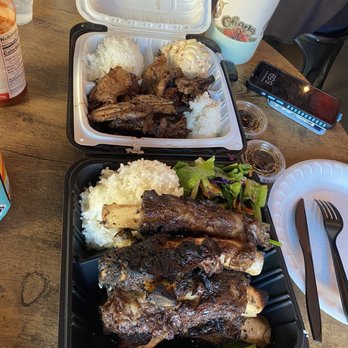 Matiki Island BBQ - 1. Beef Rib Plate 2. Kalbi Plate - Hawaiian Near Me - Las Vegas, Nevada Matiki Island BBQ - 1. Beef Rib Plate 2. Kalbi Plate - Hawaiian Near Me - Las Vegas, Nevada