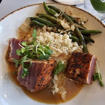Bluewater Grill Seafood Restaurant & Market Carlsbad - Ahi Tuna entree with coconut rice and green beans. Delicious - Seafood Near Me - Carlsbad, California