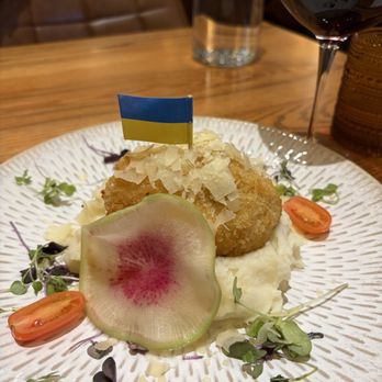 Ruta Ukrainian Restaurant - Chicken Kyiv with mashed potatoes choice of classic or mushroom and Ukrainian flag! - Ukrainian Near Me - Bethesda, Maryland Ruta Ukrainian Restaurant - Chicken Kyiv with mashed potatoes choice of classic or mushroom and Ukrainian flag! - Ukrainian Near Me - Bethesda, Maryland