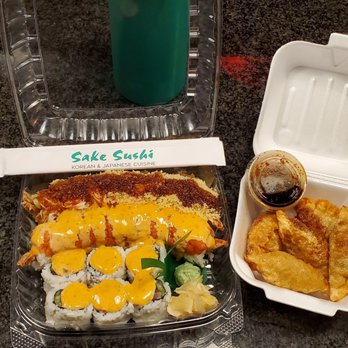 Sake Sushi - Beef Gyoza, Spicy Tuna Roll (Bottom) Super Crunch Roll  (top) Michigan Roll minus jalapenos (middle) - Sushi Bars Near Me - Royal Oak, Michigan