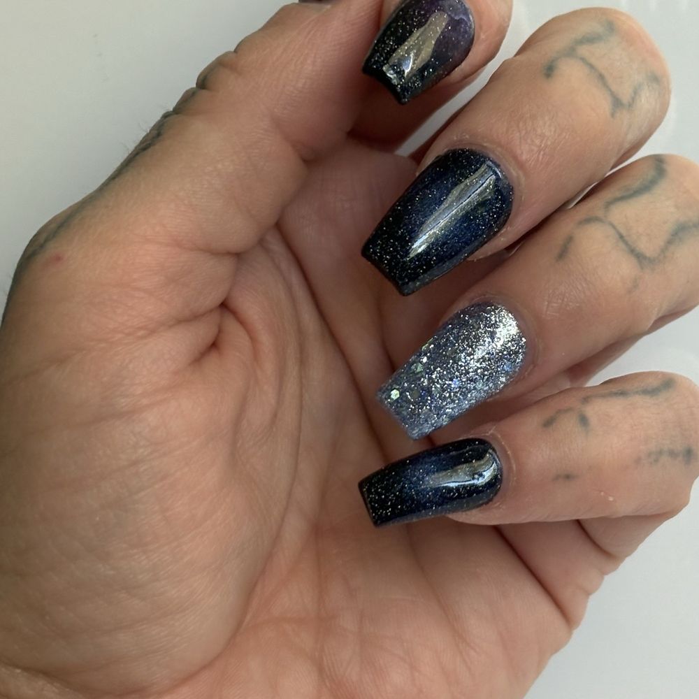 Hi Nails & Spa - Beautiful cat eye/ galaxy gel coffin shape full set acrylic nails. - Nail Salons Near Me - Santa Rosa, California