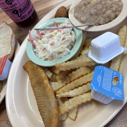 Paul and Jackie's - Cat fish, fries, coleslaw, white beans, hush puppy