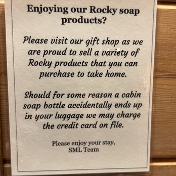 Storm Mountain Lodge - Sign in the cabin about charging you for soap. - Hotels Near Me - Banff, Alberta