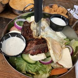 The Yard - Steak Salad (sub. Tots on side) ... Runny Egg was unexpected ...(server said it would be hard boiled) . . .