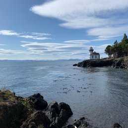 View looking back at the lighthouse on a sunny day.