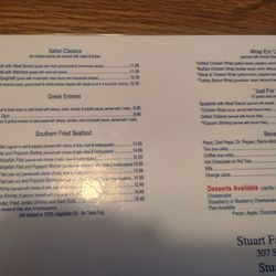 Stuart Family Restaurant - Back of menu