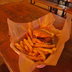Burleson Yard Beer Garden - BBQ burger and fries