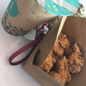 T4 Tea For U - Coffee jelly with tapioca milk tea and basil popcorn chicken!! So small portion!! Compare to previews pic and not fully cook - Bubble Tea Near Me - Fairfield, California T4 Tea For U - Coffee jelly with tapioca milk tea and basil popcorn chicken!! So small portion!! Compare to previews pic and not fully cook - Bubble Tea Near Me - Fairfield, California