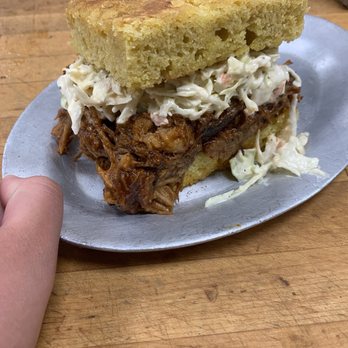 Wow Wagon - Southern Pork Bbq. Sandwich w/ cole slaw on homemade cornbread - Burgers Near Me - Gilbertsville, Pennsylvania