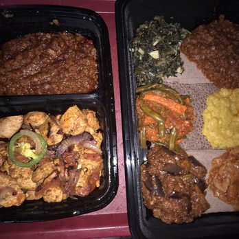 Gihon - Chicken tibbs (left) vegan combo platter (right) - Ethiopian Near Me - San Diego, California Gihon - Chicken tibbs (left) vegan combo platter (right) - Ethiopian Near Me - San Diego, California