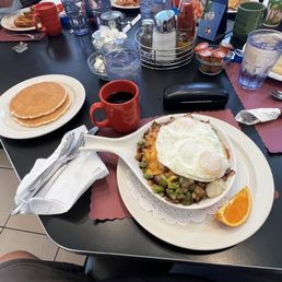 Lumberjack skillet, pancakes, strawberry banana crepes. Lumberjack skillet, pancakes, strawberry banana crepes.