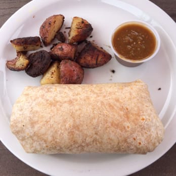 Cafe Milan - Sausage breakfast burrito with side potatoes and hot sauce - Breakfast & Brunch Near Me - Playa Del Rey, California Cafe Milan - Sausage breakfast burrito with side potatoes and hot sauce - Breakfast & Brunch Near Me - Playa Del Rey, California