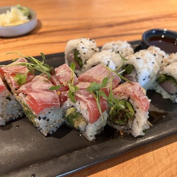 Neighborhood Sushi - Tuna and tempura shishito roll and yellowtail scallion - Japanese Near Me - Austin, Texas Neighborhood Sushi - Tuna and tempura shishito roll and yellowtail scallion - Japanese Near Me - Austin, Texas