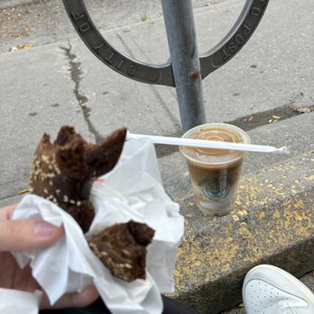 What A Bagel - Spadina - Pumpernickel Bagel + Butter And an Iced Caramel Latte - Breakfast & Brunch Near Me - Toronto, Ontario