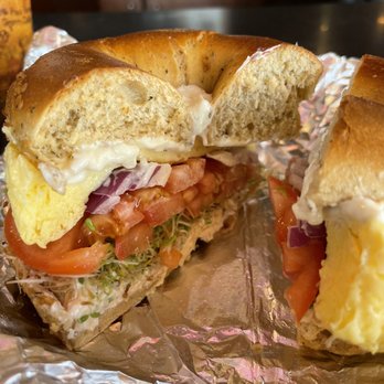 Olde World Bagel - Eggwich on sun dried tomato bagel with herb & garlic cream cheese - Delis Near Me - Colorado Springs, Colorado Olde World Bagel - Eggwich on sun dried tomato bagel with herb & garlic cream cheese - Delis Near Me - Colorado Springs, Colorado