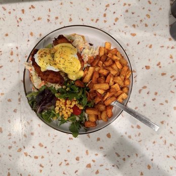 Popping Yolk Cafe - Nashville Hot Chicken Benedict. - Cafes Near Me - Brea, California