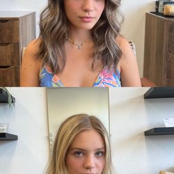 Evara Hair Studio - My sweet client was looking to transition to a low maintenance blonde vs high maintenance for school. She looks stunning!!