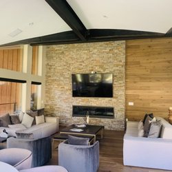 LMS Construction - The stacked stone fireplace of a home we remodeled in Vail, CO.