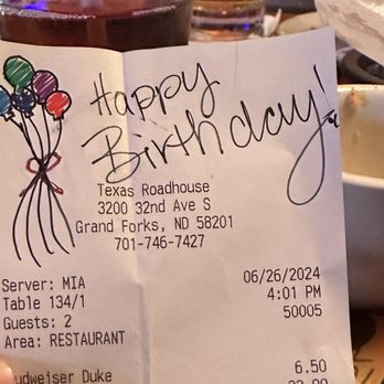 Texas Roadhouse - Our server made our experience more special. We are very happy because she made our day! - Steakhouses Near Me - Grand Forks, North Dakota Texas Roadhouse - Our server made our experience more special. We are very happy because she made our day! - Steakhouses Near Me - Grand Forks, North Dakota