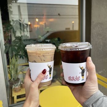 Made Coffee - Left: Iced pumpkin chai (dirty of course); Right: a basic cold brew - Coffee & Tea Near Me - Fullerton, California
