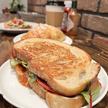 Toasted - delish pesto sandwich on sourdough - Coffee & Tea Near Me - Riverside, California Toasted - delish pesto sandwich on sourdough - Coffee & Tea Near Me - Riverside, California