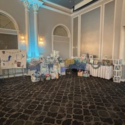 Island Chateau - Decorative baby shower corner in the front half of the ballroom