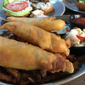 Moku Kitchen - Fish and Chips ($21): the only lunch main that comes with fries!  (You can get garlic truffle oil fries with it.) - Cocktail Bars Near Me - Honolulu, Hawaii