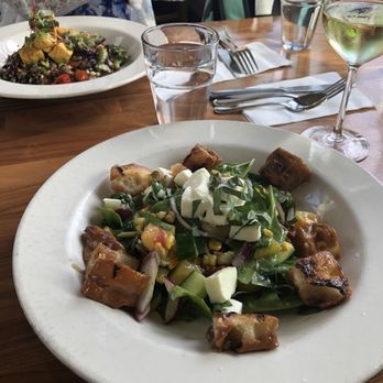 Cafe Flora - Heirloom tomato panzanella salad - Vegetarian Near Me - Seattle, Washington Cafe Flora - Heirloom tomato panzanella salad - Vegetarian Near Me - Seattle, Washington