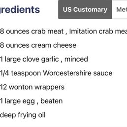 Common ingredients for crab rangoon