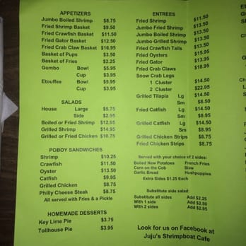 Juju's & Crista's  ShrimpBoat Cafe - Menu Page 1 - Cajun/Creole Near Me - Corinth, Mississippi
