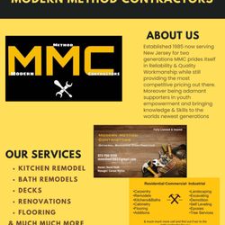 Modern Method Contractors - Contact us at....
- 973-756-5150
-mmethod1985@gmail.com