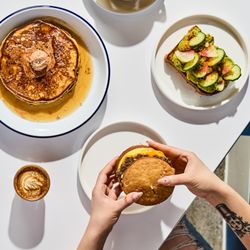 Breakfast featuring Masa Pancakes, Avocado Toast, RFGB, and lovely espresso drinks.